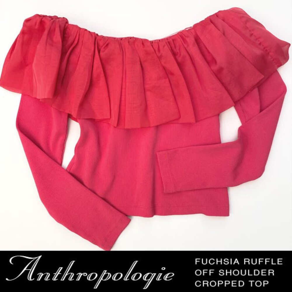 Anthropologie Fuchsia(Hot Pink) Ruffle Off Shoulder Cropped Top Size S